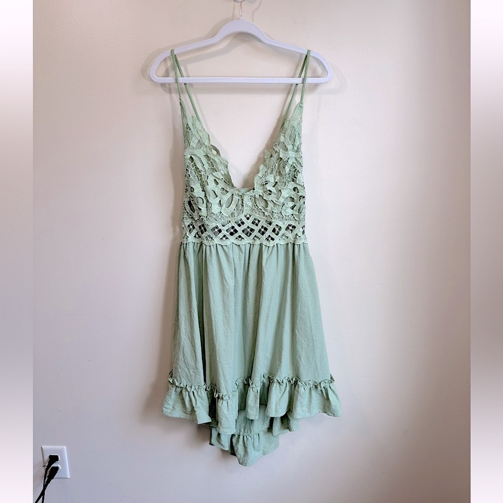 NWT Lace and Ruffled Slip Mini Sundress in Sage Green Size 2X - Picture 2 of 11